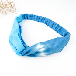 : 藍海 : 髮帶 鬆緊 手染 渲染 禮物 純棉 第2張的照片