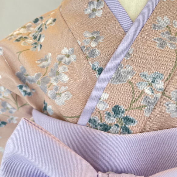 ベビー袴　Ｓサイズ　くすみピンク花柄 × ラベンダー　 2枚目の画像
