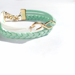 Handmade Double Braided Infinity Bracelets-light green 3枚目の画像