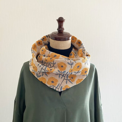 秋冬のファッションに華を添えてくれる.。.:*・おしゃれなゴブラン織りのスヌード♡フラワー柄　北欧調　花柄　イエロー 7枚目の画像