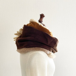 您可以享受各種表情☆拼湊設計的圍巾使用多種材料羊毛混紡邊緣格紋圍巾棕色 第7張的照片