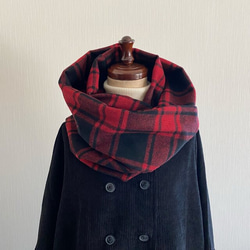 日本製造 高品質羊毛製成的圍巾 國產紅色格子格子長款 第1張的照片