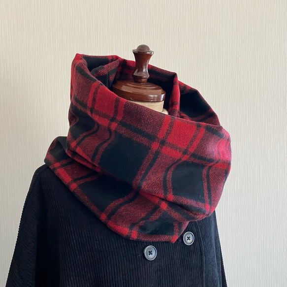 日本製造 高品質羊毛製成的圍巾 國產紅色格子格子長款 第2張的照片