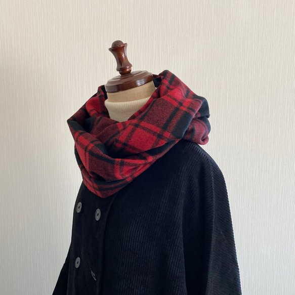 日本製造 高品質羊毛製成的圍巾 國產紅色格子格子長款 第3張的照片
