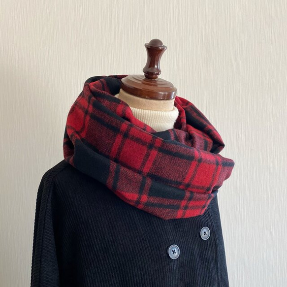 日本製造 高品質羊毛製成的圍巾 國產紅色格子格子長款 第4張的照片