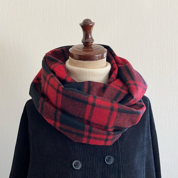 日本製造 高品質羊毛製成的圍巾 國產紅色格子格子長款 第6張的照片