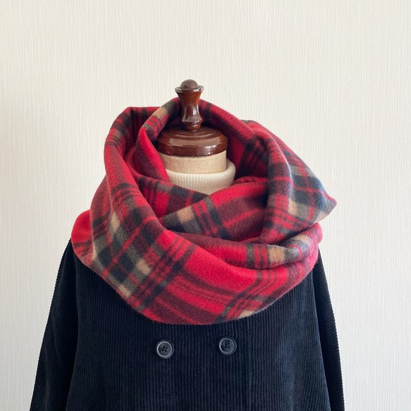 ♡蓬鬆順滑♡Tartan Plaid Snood Fleece Long Type 紅色 第1張的照片