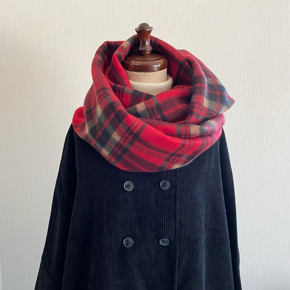 ♡蓬鬆順滑♡Tartan Plaid Snood Fleece Long Type 紅色 第5張的照片