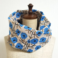 北欧　花柄　ゴブラン織りのスヌード　blue 1枚目の画像