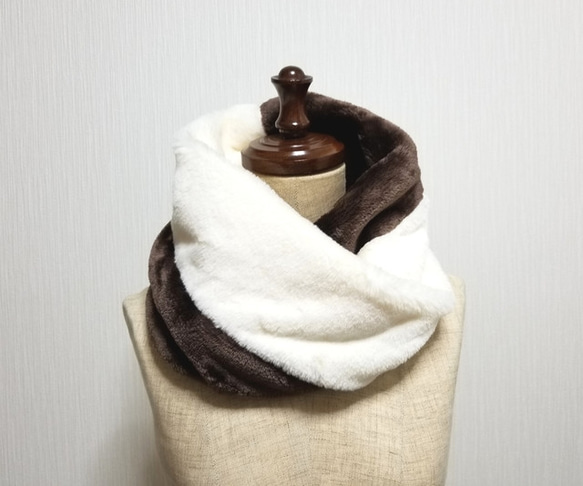 表情變化 ☆ Bicolor Snood Ivory x Dark Brown 第4張的照片