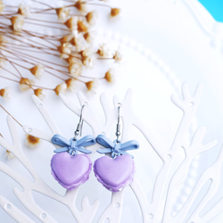 甜系心型馬卡龍耳飾-紫色系-耳針/耳環 第2張的照片