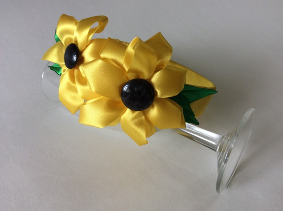 Kanzashi yellow ribbon flower headband hair accessories 2枚目の画像