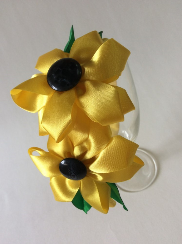 Kanzashi yellow ribbon flower headband hair accessories 3枚目の画像