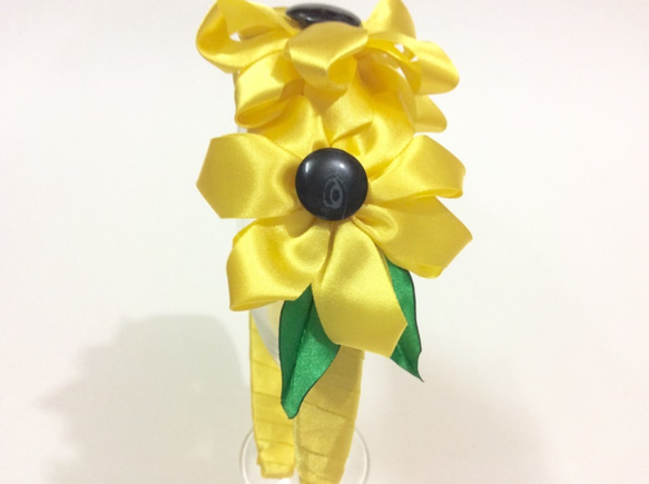 Kanzashi yellow ribbon flower headband hair accessories 5枚目の画像