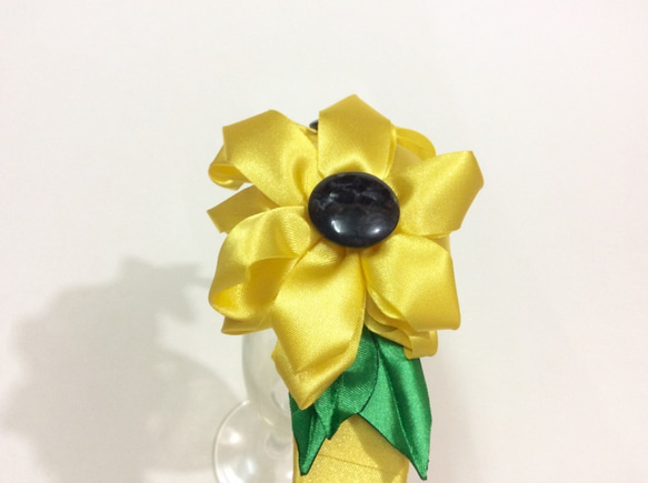 Kanzashi yellow ribbon flower headband hair accessories 6枚目の画像