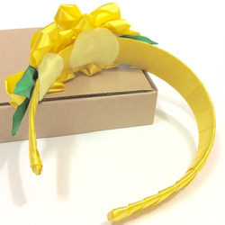 Kanzashi yellow ribbon flower headband hair accessories 7枚目の画像