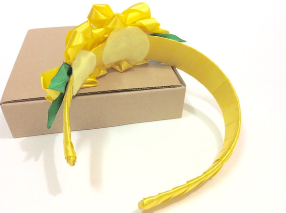 Kanzashi yellow ribbon flower headband hair accessories 7枚目の画像