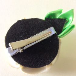 Kanzashi yellow white ribbon flower hair clip hair pin 3枚目の画像