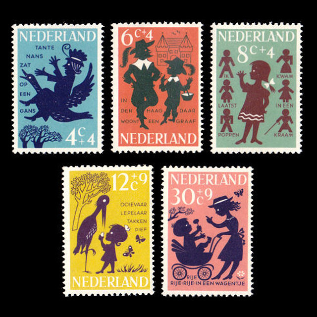 影絵 童話おとぎ話 オランダ 1963年 外国切手5種 未使用【古切手