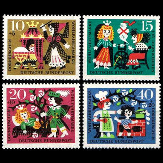 眠り姫 ドイツ 1964年 外国切手4種 未使用【童話 古切手 ハンドメイド