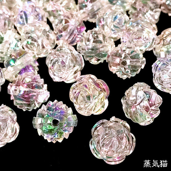 薔薇のアクリルビーズ 12mm オーロラ 40個【バラの花 ピアス 