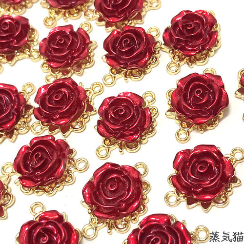 コネクター】赤い薔薇チャーム 6個【バラの花 ピアス ハンドメイド用