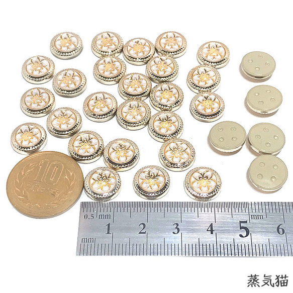 フラワー柄ゴールド枠カボション 12mm 30個【花柄 アンティーク調 ハンドメイド用アクセサリーパーツ素材】 5枚目の画像