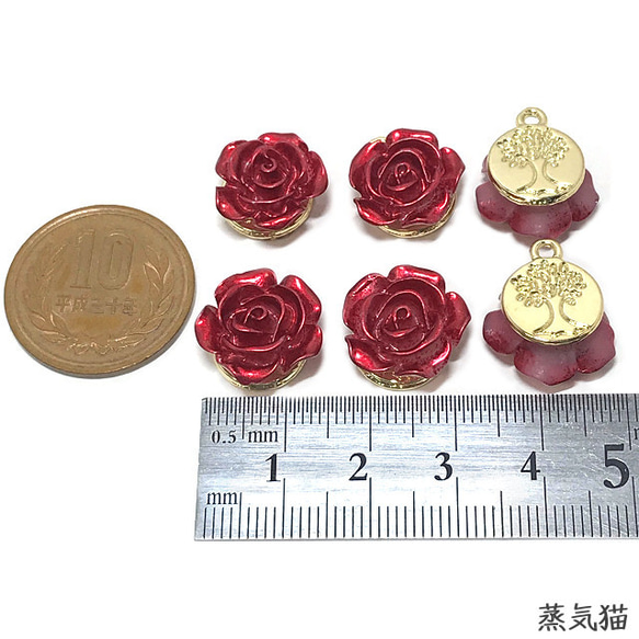 赤い薔薇チャーム 6個【バラの花 ピアス ハンドメイド用アクセサリーパーツ素材】 5枚目の画像