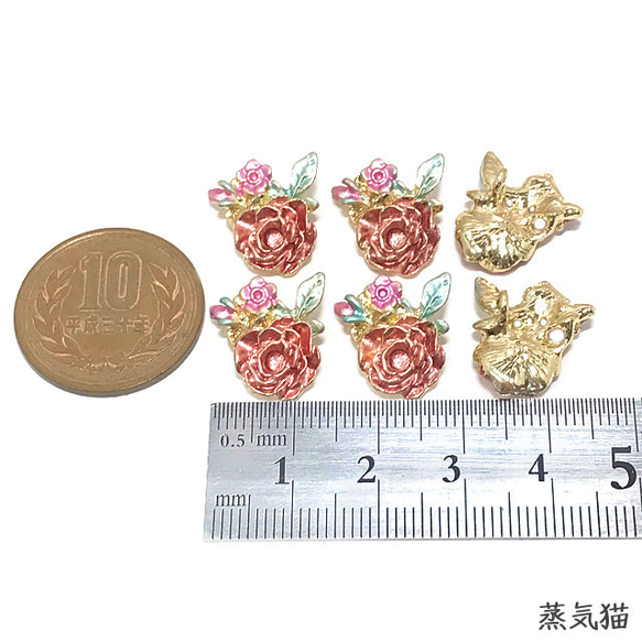 アンティークローズ 薔薇チャーム 6個【バラの花 ピアス ハンドメイド用アクセサリーパーツ素材】 7枚目の画像