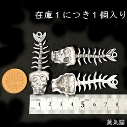 【大きめ】人面魚の骸骨チャーム60mm 銀古美 1個【ハロウィン イヤリング ハンドメイド用アクセサリーパーツ素材】 6枚目の画像