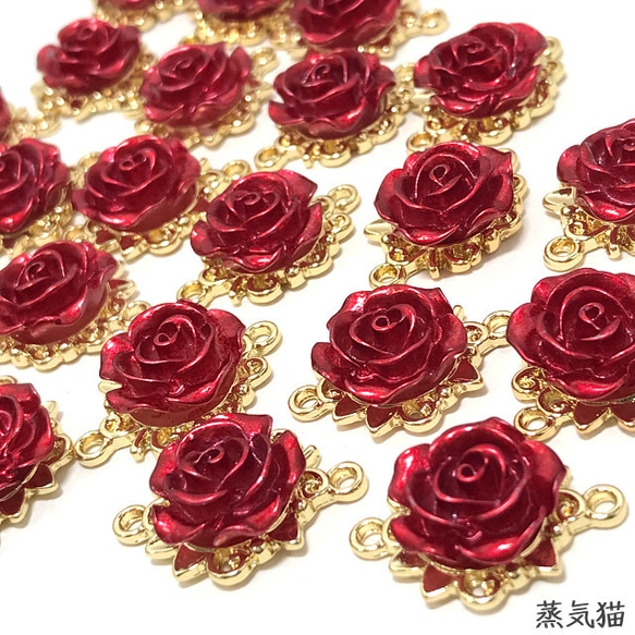 【コネクター】赤い薔薇チャーム 6個【バラの花 ピアス ハンドメイド用アクセサリーパーツ素材】 3枚目の画像