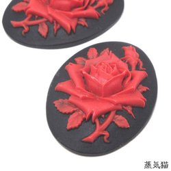 赤い薔薇のカメオ 40x30mm 1個【バラの花 カボション ハンドメイド用アクセサリーパーツ素材】 1枚目の画像