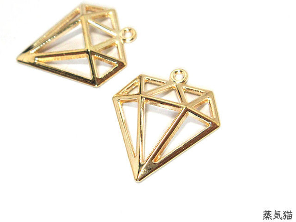 透かし宝石の半立体レジン空枠チャーム ゴールド 10個【透かしパーツ  