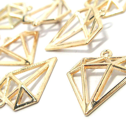 透かし宝石の半立体レジン空枠チャーム ゴールド 10個【透かしパーツ  