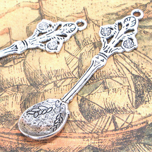 アンティークデザインスプーンLのチャーム 銀古美 10個【食器 レジン