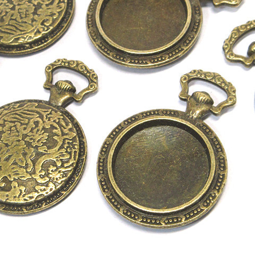 懐中時計Sのセッティング 20mm用 金古美 5個【レジン枠 スチームパンク