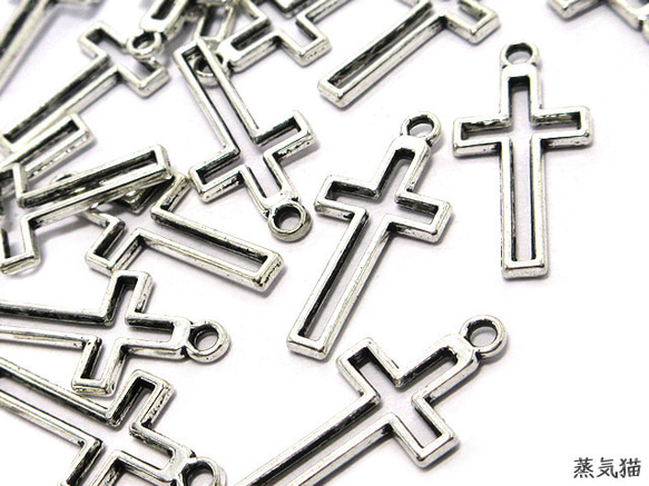 透かし十字架のチャーム 銀古美 25個【レジン枠 クロス ハンドメイド用