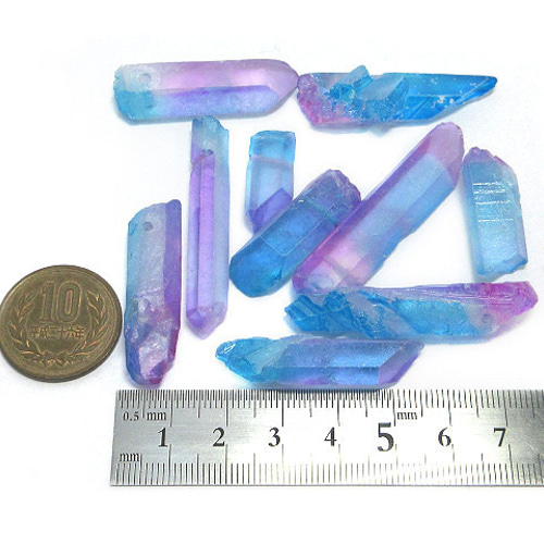 通し穴付】天然水晶 ブルー＆ピンク 40g【幻想水晶 天然石 宇宙 海夏