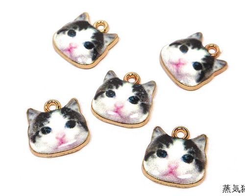 猫プリント レジンチャーム ハチワレ 5個【猫 レジン】 レジン・樹脂