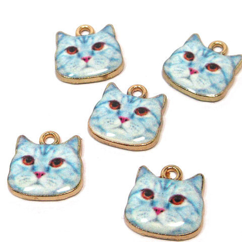 猫プリント レジンチャーム サバトラ 5個【猫 レジン ピアス 