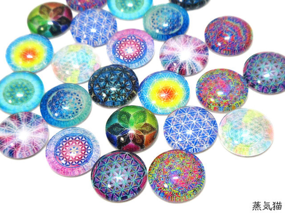万華鏡柄ガラスカボション 12mm 10個【タイル ピアス イヤリング