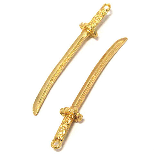 日本刀・剣のチャーム ゴールド 10個【刀剣 ピアス イヤリング