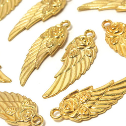 薔薇の羽根チャーム ゴールド 10個【天使翼 バラの花 ファンタジー