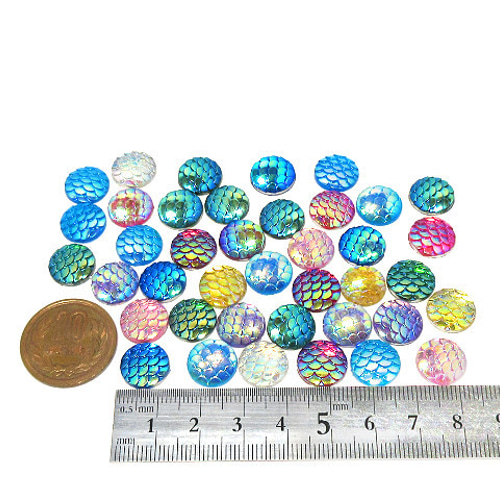 マーメイドうろこカボション 12mm カラーMIX 40個【鱗 夏 ピアス