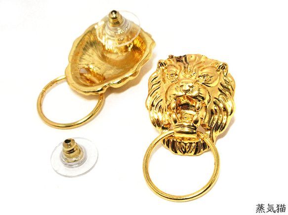 ライオンヘッドピアス ゴールド 4個【ドアノック 猫科動物 ライオンヘッドピアス ゴールド 4個【ドアノック 猫科動物