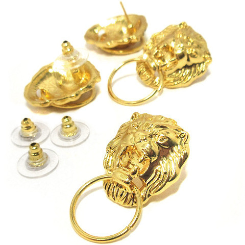 ライオンヘッドピアス ゴールド 4個【ドアノック 猫科動物