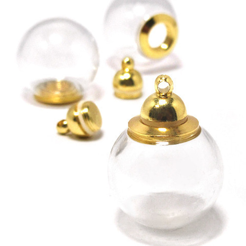 ねじ開閉式】ガラスドーム ゴールド1個【ガラスボール チャーム 香水瓶