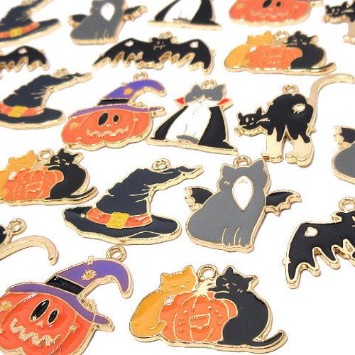 ハロウィンチャーム 7種ペア 14個【猫 かぼちゃ ピアス イヤリング 