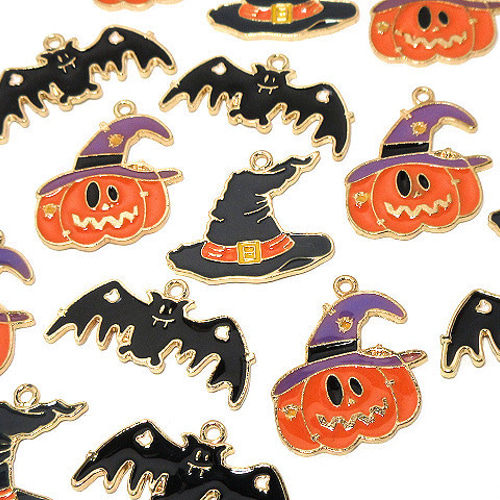 ハロウィンチャーム 3種2ペア 12個【かぼちゃ こうもり ピアス