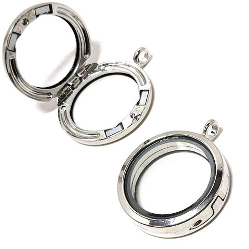 マグネット開閉式】ショーケースチャーム30mm シルバー1個【ガラス